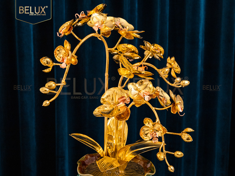 Chậu Lan Vàng Ngọc Bích 3 nhánh mạ vàng 24k&nbsp;cao 57cm